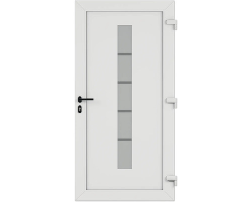 Bílé interiérové dveře se skleněnou vložkou a černou klikou
