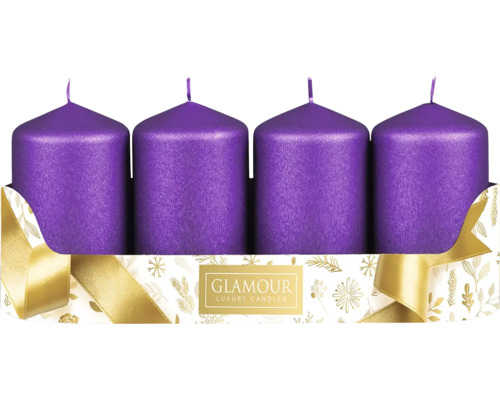 Adventní svíčky PEGAS STRUKTUR fialové 4 ks Čtyři fialové sloupové svíčky v balení