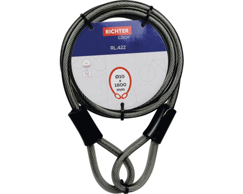 Ocelové lanko RL.422.10x5000.CIR s okem pro zajištění více kol a zahradního nábytku Zámek na kolo Richter lanový zámek, průměr 10 x 1800 mm