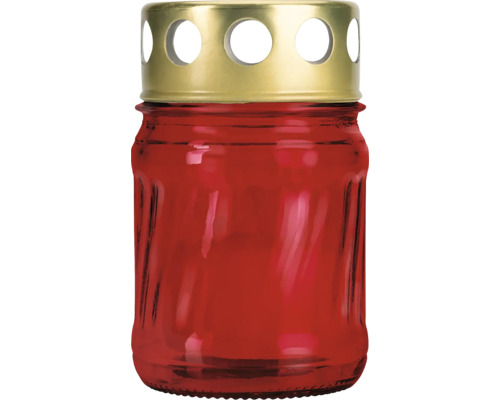 Červená hřbitovní svíčka se zlatým víčkem