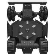 Detailní záběr robotické sekačky s funkcí mulčování a speciálními koly pro přesné sekání