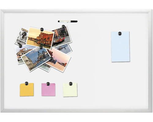Magnetická tabule s fotografiemi, poznámkami a perem