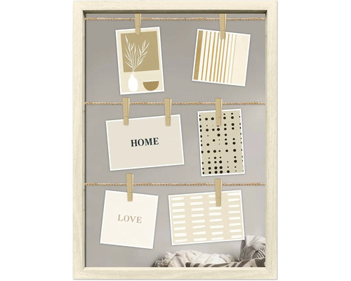 Dekorativní rám na fotografie s provázky a sponkami na zavěšení fotografií