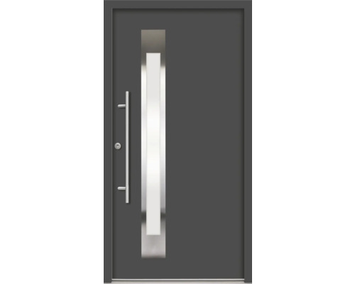 Ocelové vchodové dveře bezpečnostní Aron RC2 100 x 210 cm L antracit Moderní vchodové dveře s madlem z nerezové oceli a skleněnou vložkou