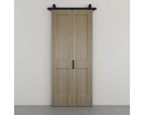 Skládací posuvné dveře Pertura Milav dub přírodní 90x215 cm Dřevěné dvoukřídlé posuvné dveře s kováním