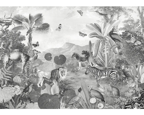 Ilustrace krajiny s různými zvířaty