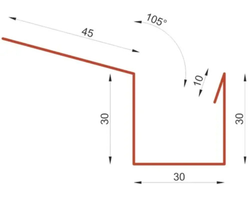 Technický nákres prvku pro zavěšení okapu s rozměry