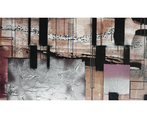 Abstraktní malba s geometrickými tvary a texturami