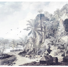 Fototapeta s tropickou krajinou, skalami, palmami a pobřežím