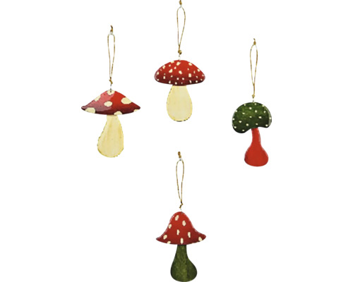 Závěsná dekorace HOUBIČKA, lesklá, MDF, červená více druhů cena za 1 ks Dekorativní houbové přívěsky se šňůrkou na zavěšení