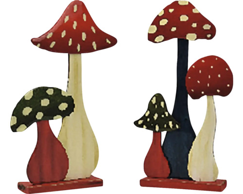 Dekorativní figurky hub ze dřeva, dvě sady