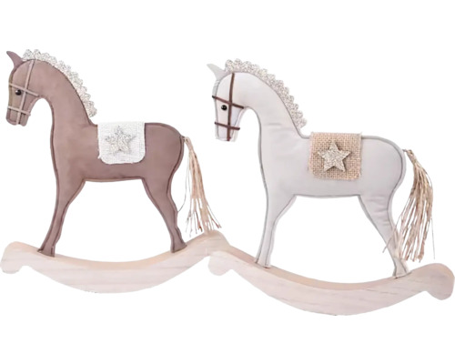 Vánoční dekorace koník houpací s hvězdou textil hnědá/béžová 28x31x3 cm mix 2 druhů cena za 1 Dva houpací koně ze dřeva a látky