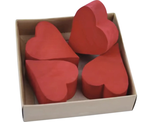 Přízdoba srdce, přírodnina, červená Dekorativní červená srdce v krabici