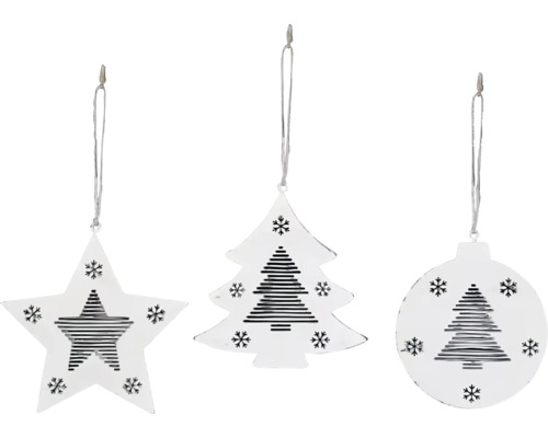 Závěsná dekorace strom/hvězda/ozdoba, bílá Sada ozdob na vánoční stromek z hvězdy, stromu a koule