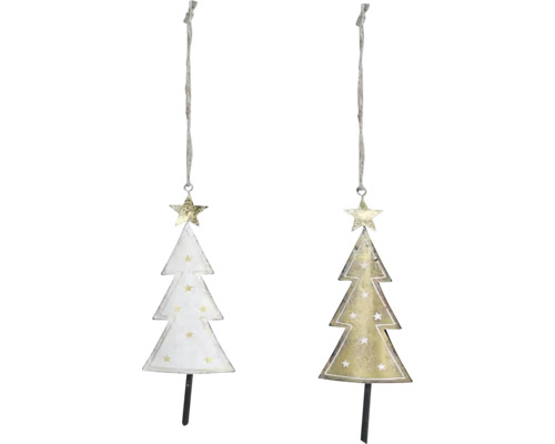 Dva závěsné kovové vánoční stromky s hvězdou nahoře