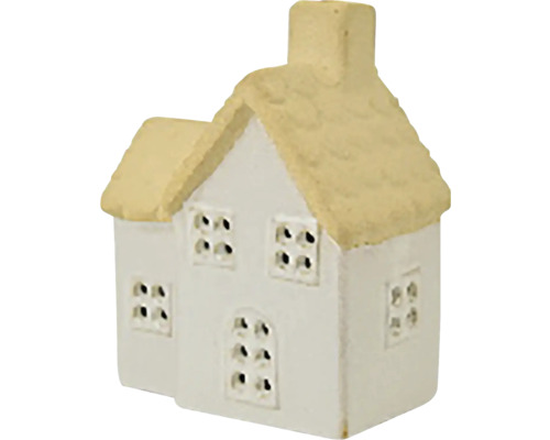 Vánoční dekorace DOMEČEK s komínem LED porcelán bílá/natur 11x13x7 cm Dekorativní model domu se slaměnou střechou a několika okny