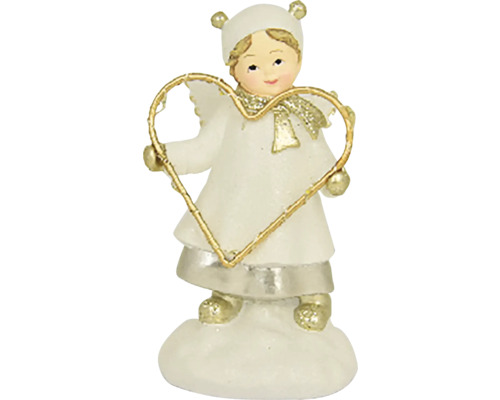 Vánoční figurka ANDĚLÍČEK se srdcem LED polystone bílá/béžová 11x16x8 cm Figurka anděla se srdcem v rukou