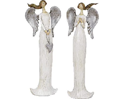 Vánoční figurka anděl Amabel se srdcem bílá 6,5x18x3,5 cm mix 2 druhů cena za 1 Dvě dekorativní andělské postavy s křídly