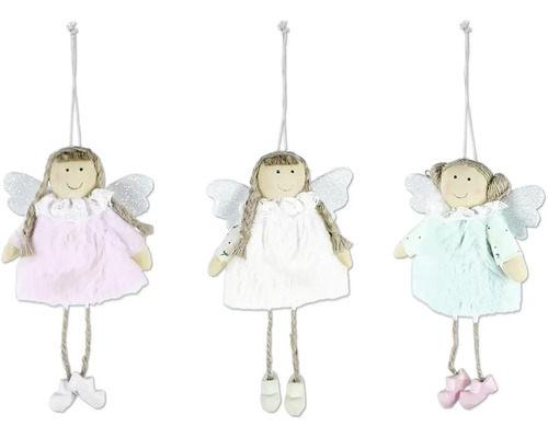 Závěsná dekorace Anděl látkový na zavěšení více druhů cena za 1 ks Tři dekorativní látkoví andělé k zavěšení jako vánoční ozdoby