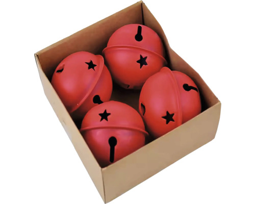 Závěsná ozdoba rolnička, kov, červená, pr.6cm Čtyři červené rolničky v kartonové krabici