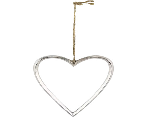 Závěsná dekorace SRDCE, kov, stříbrná, 7x9x1cm, ks Dekorativní přívěsek ve tvaru srdce se šňůrkou