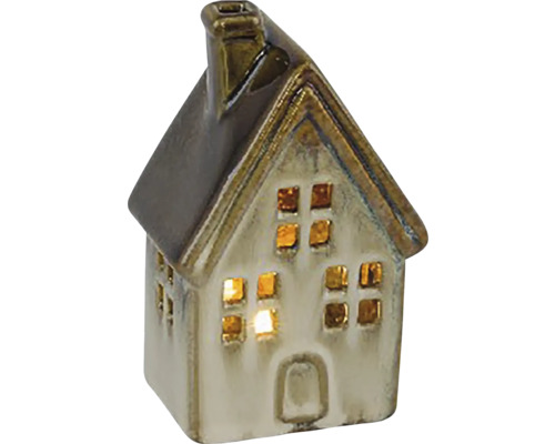 Vánoční domek TROLL LED keramika,hnědá/béžová 7,5x5,5x12,5 cm Dekorativní keramický dům s osvětlením