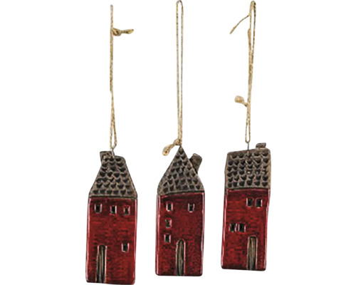 Závěsný domeček OLD TOWN keramika hnědá/červená 4x3,5x11 cm mix 3 druhů cena za 1 Tři ozdoby na vánoční stromeček ve tvaru domu