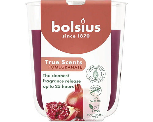 Bolsius vonná svíčka granátové jablko s technologií Clean Scent, bez palmového oleje a 25 procent rostlinného vosku