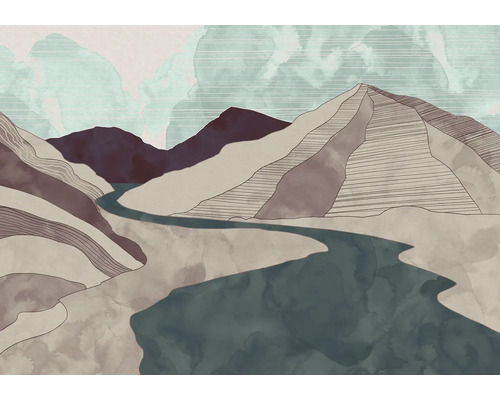 Ilustrace horské krajiny s řekou