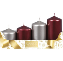 Sada adventních svíček ve stříbrné a vínové barvě