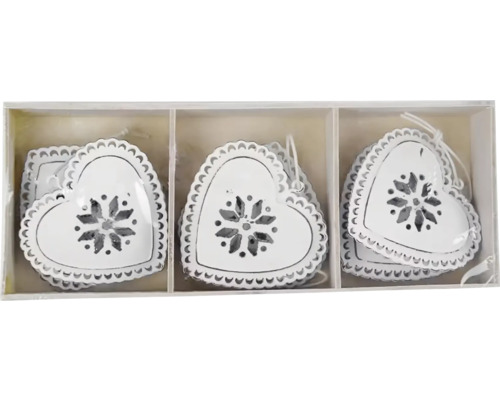 Dřevěné ozdobné přívěsky ve tvaru srdce v sadě