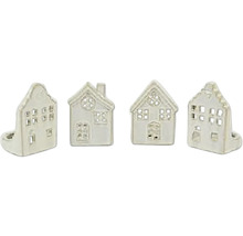 Čtyři dekorativní držáky na čajové svíčky ve tvaru domu z keramiky