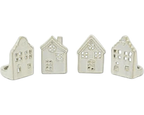 Vánoční dekorace DOMEČEK LED porcelán bílá 6x9x6 cm mix 4 druhů cena za 1 Čtyři dekorativní držáky na čajové svíčky ve tvaru domu z keramiky