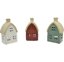 Dekorativní domky z keramiky se vzhledem doškové střechy