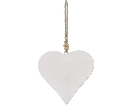 Závěsná dekorace Srdce kovové, bílá, 9,7x1,7x9,7cm Závěsná ozdoba ve tvaru srdce s provázkem