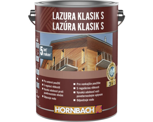 Lazura na dřevo v kovovém kbelíku s logem Hornbach