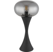 Stolní lampa s kouřově šedým skleněným stínidlem a černou nohou