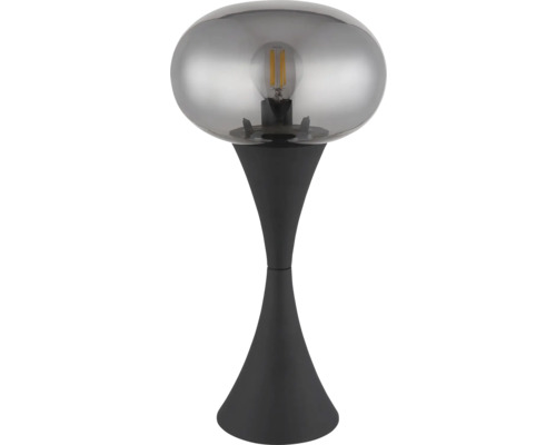 Stolní lampa s kouřově šedým skleněným stínidlem a černou nohou
