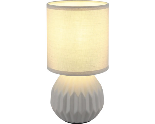 Stolní lampa s látkovým stínidlem a keramickou základnou