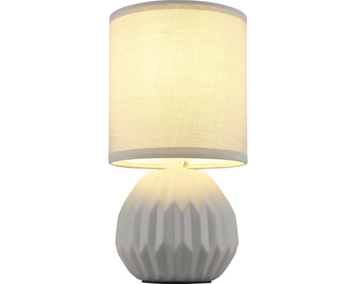 Stolní lampa s látkovým stínidlem a keramickou základnou