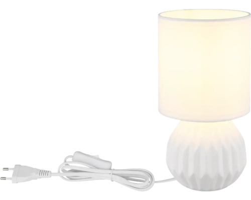 Stolní lampa s válcovým stínidlem a geometrickou základnou