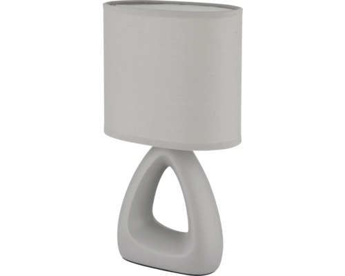 Stolní lampa s látkovým stínidlem a trojúhelníkovou základnou