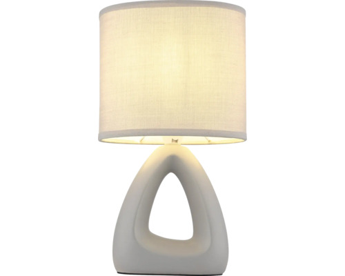 Stolní lampa s látkovým stínidlem a dekorativní základnou
