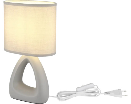 Stolní lampa s textilním stínidlem a keramickou základnou