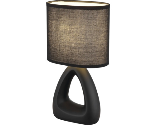Stolní lampa s černým látkovým stínidlem a moderní základnou
