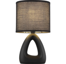 Stolní lampa s látkovým stínidlem a otevřenou trojúhelníkovou základnou