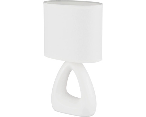 Stolní lampa s textilním stínidlem a keramickou základnou