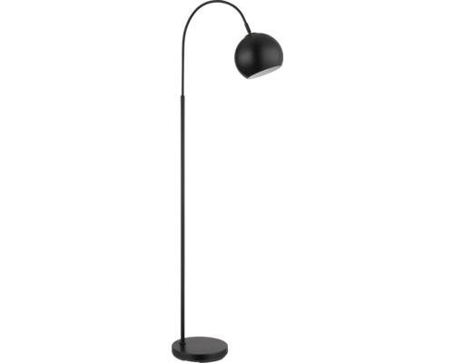Stojací lampa se zakřiveným ramenem a kulovitým stínidlem