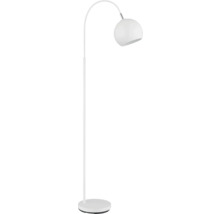 Stojací lampa se zahnutým ramenem a kulovitým stínidlem