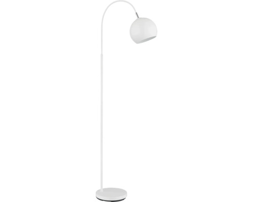 Stojací lampa se zahnutým ramenem a kulovitým stínidlem